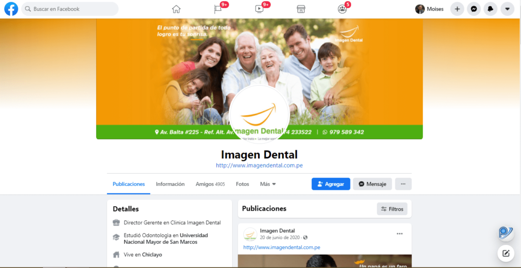 perfil personal en vez de fanpage clínica dental